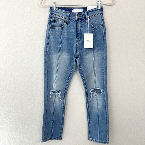 KanCan Womens Marley High Rise Slim Straight Jeans Size 0/23 Distressed Blue - Picture 1 of 9